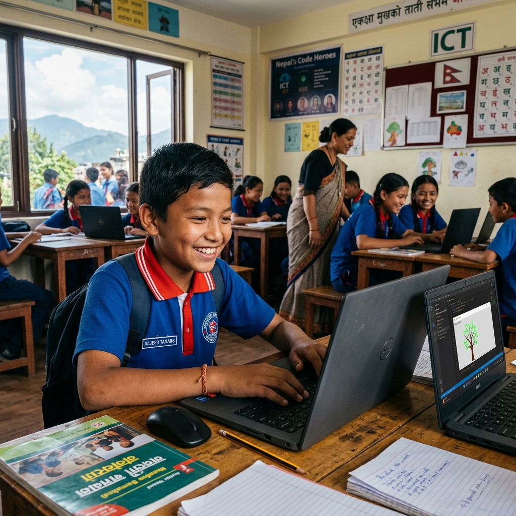 Student coding happily